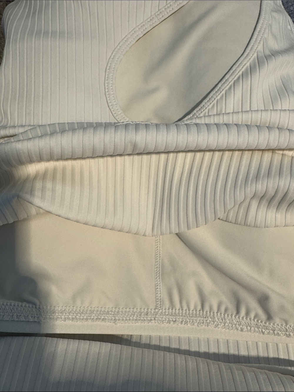 CALIA by Carrie Underwood Cream Ribbed Asymmetrical Cutout Tank Top - Picture 4 of 6